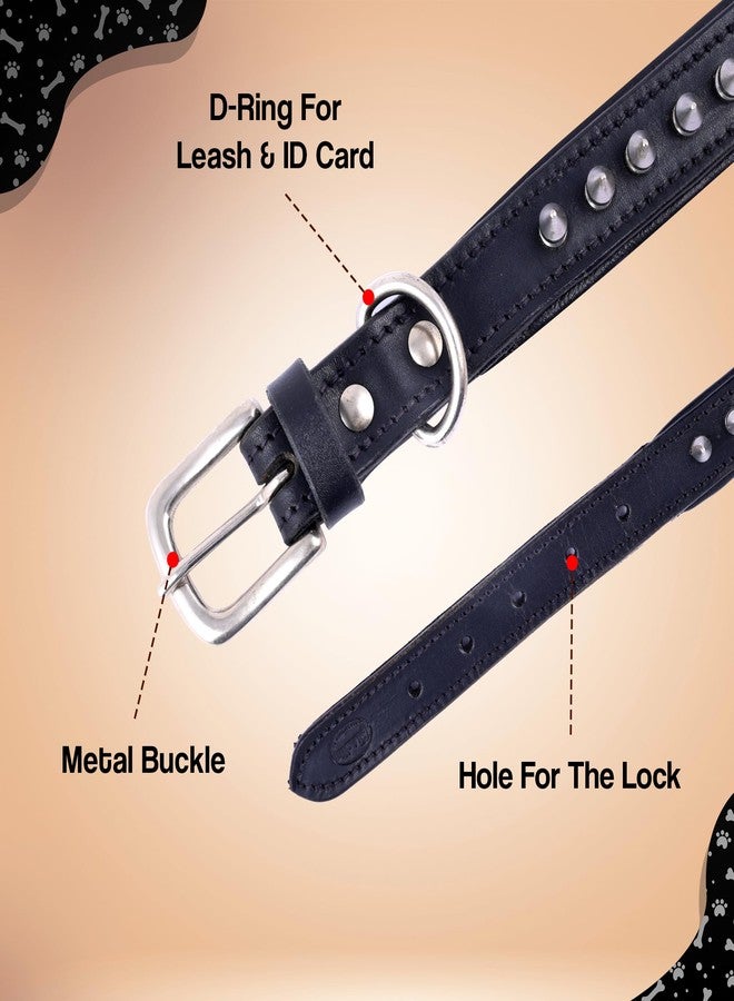 ADIL'S Adil’S Leather Spike Dog Collar for Small, Medium & Large Dogs with Strong Metal D-Ring, Adjustable Collar fits All Neck Size M, 1” Width, Black - Image 2